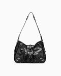 Black Studded Y2K Statement Vegan Leather Handbag with adjustable single strap