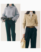Two outfits shown side by side with genuine leather belts with gold buckle