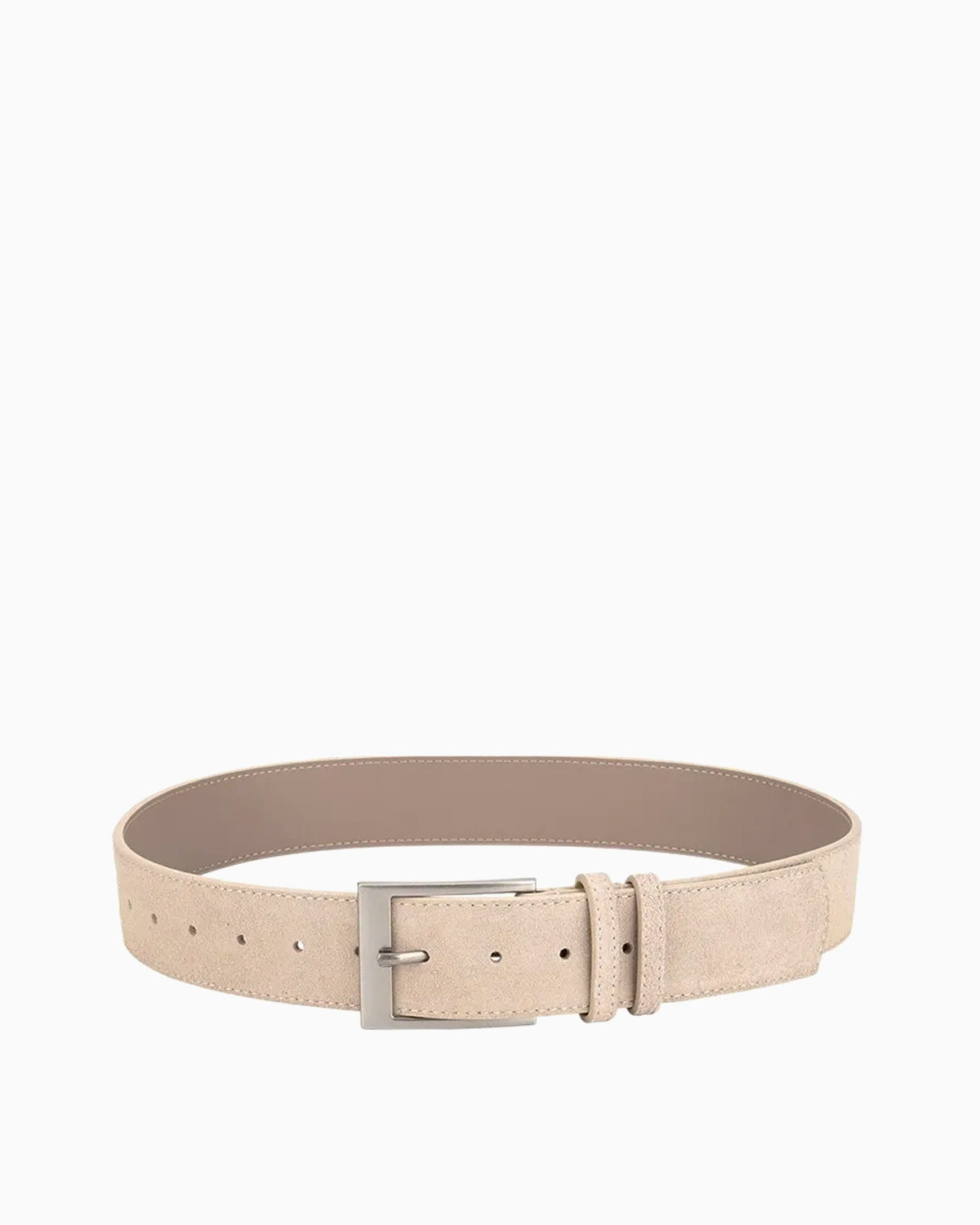 Women's Casual Genuine Leather Suede Belt With Rectangular Silver Buckle, Beige
