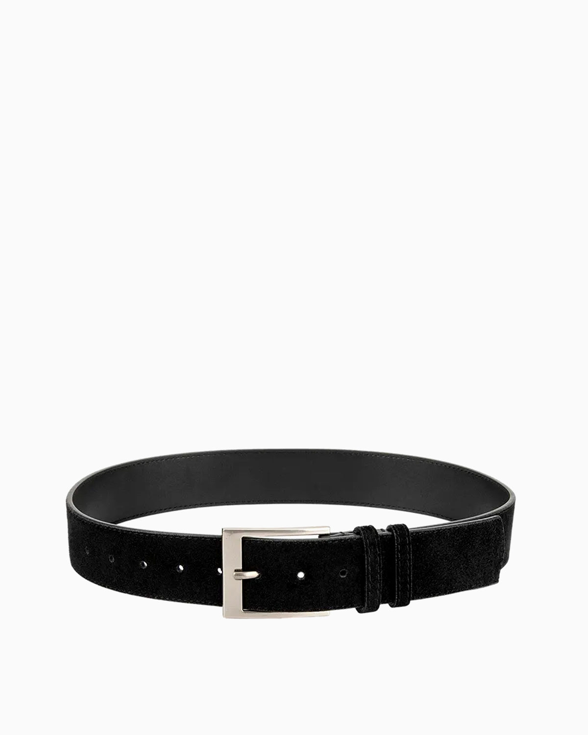 Women's Casual Genuine Leather Suede Belt With Rectangular Silver Buckle, Black