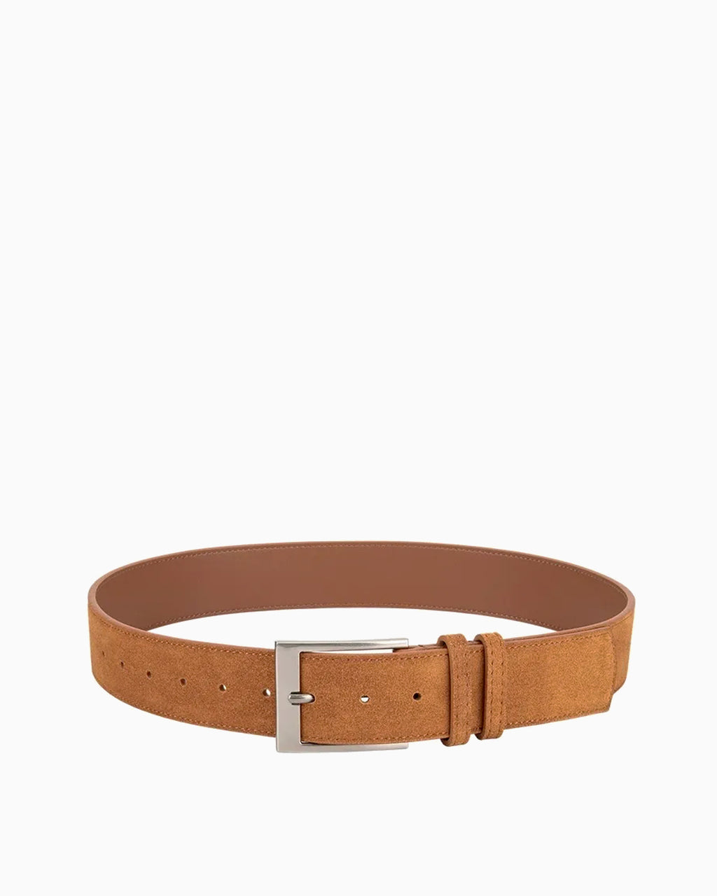 Women's Casual Genuine Leather Suede Belt With Rectangular Silver Buckle, Camel
