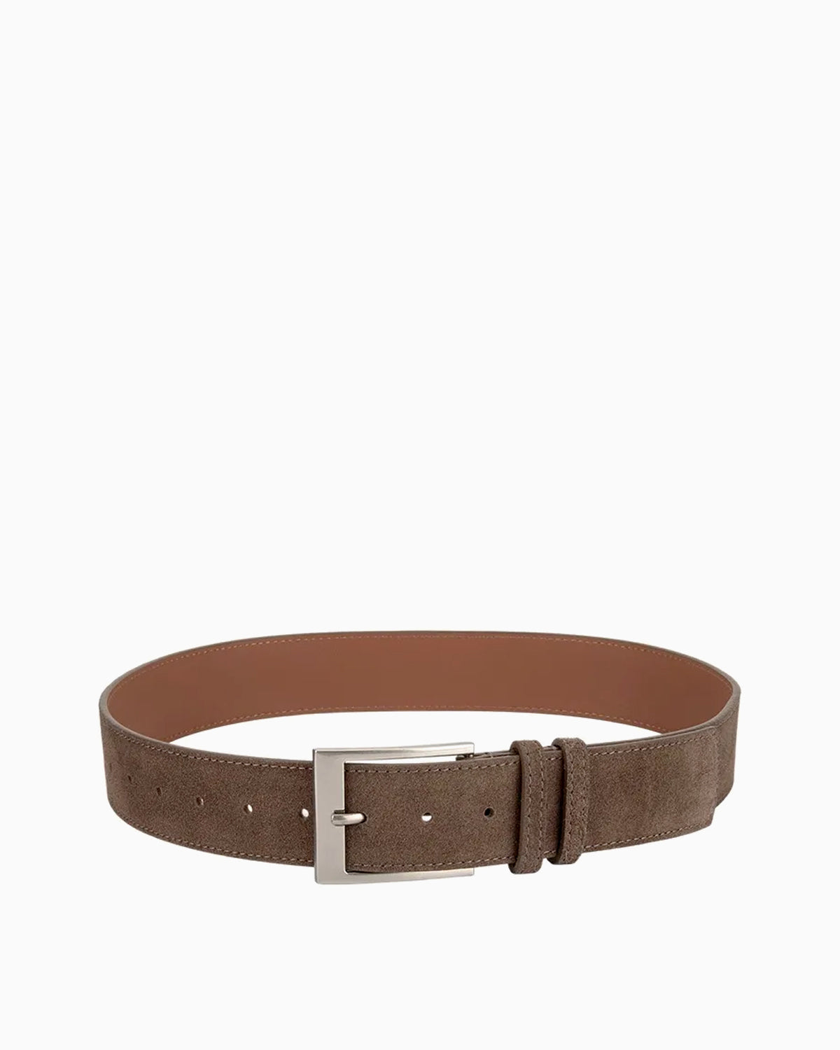 Women's Casual Genuine Leather Suede Belt With Rectangular Silver Buckle, Chestnut Brown