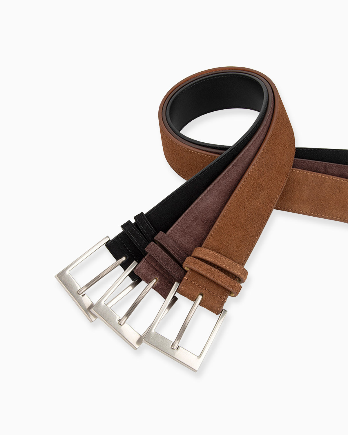 Women's Casual Genuine Leather Suede Belts With Rectangular Silver Buckle