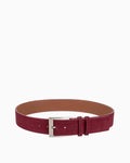 Women's Casual Genuine Leather Suede Belt With Rectangular Silver Buckle, Wine Red