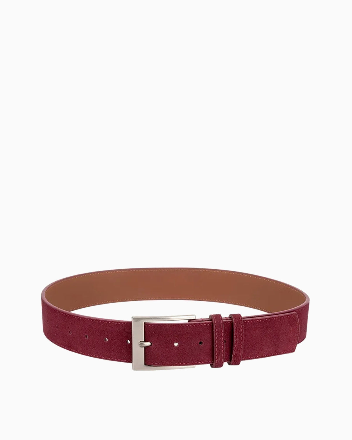 Women's Casual Genuine Leather Suede Belt With Rectangular Silver Buckle, Wine Red