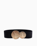 Women's Elastic Waist Belt with Gold Sunburst Clasp, Back Gold