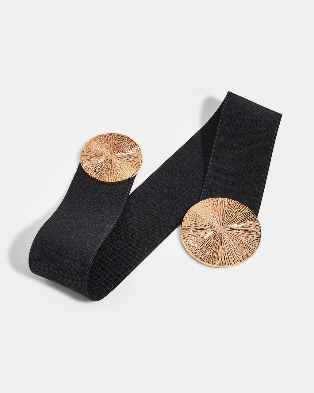 Women's Elastic Waist Belt with Gold Sunburst Clasp, Black Gold