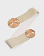 Women's Elastic Waist Belt with Gold Sunburst Clasp, Champagne Gold