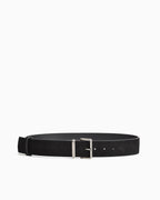 Women's Black Genuine Suede Leather Belt with Silver Rectangular Buckle