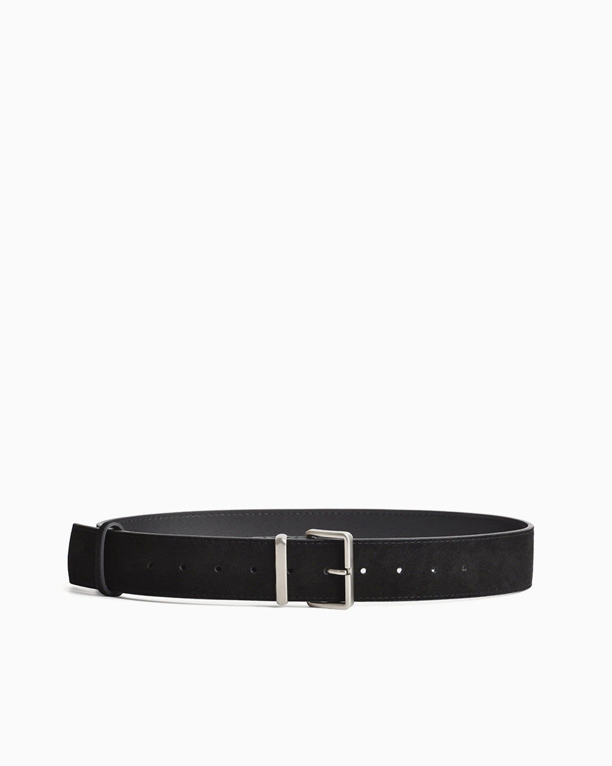 Women's Black Genuine Suede Leather Belt with Silver Rectangular Buckle