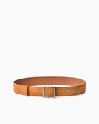 Women's Camel Genuine Suede Leather Belt with Silver Rectangular Buckle