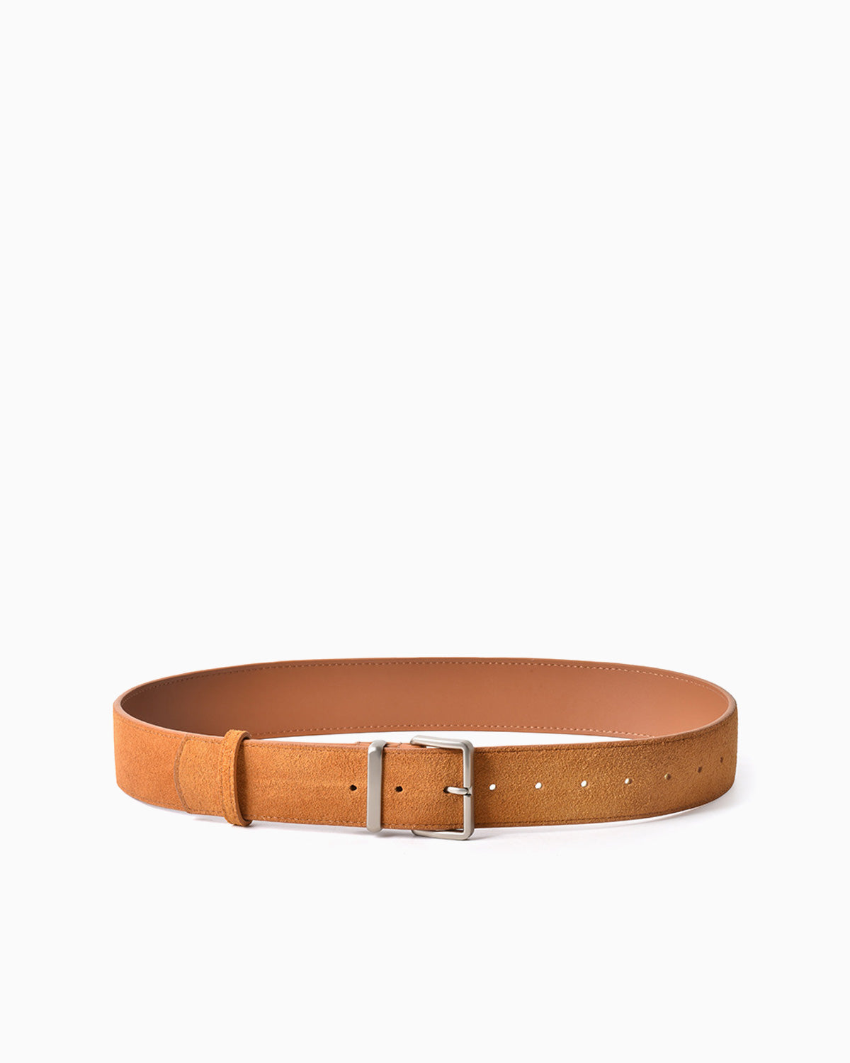 Women's Camel Genuine Suede Leather Belt with Silver Rectangular Buckle