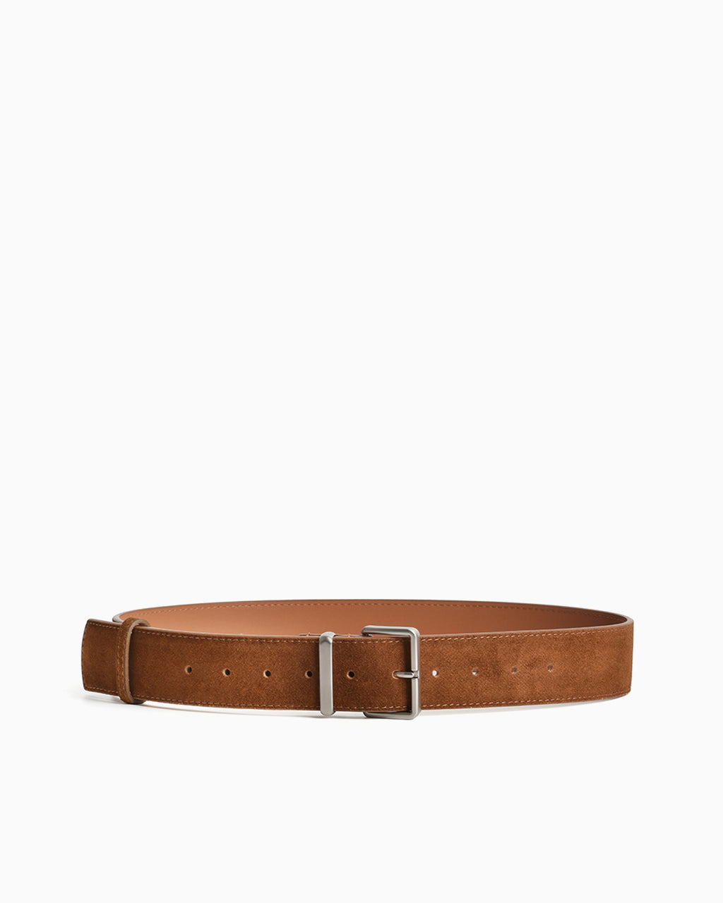 Women's Caramel-colored Genuine Suede Leather Belt with Silver Rectangular Buckle