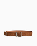 Women's Caramel-colored Genuine Suede Leather Belt with Silver Rectangular Buckle