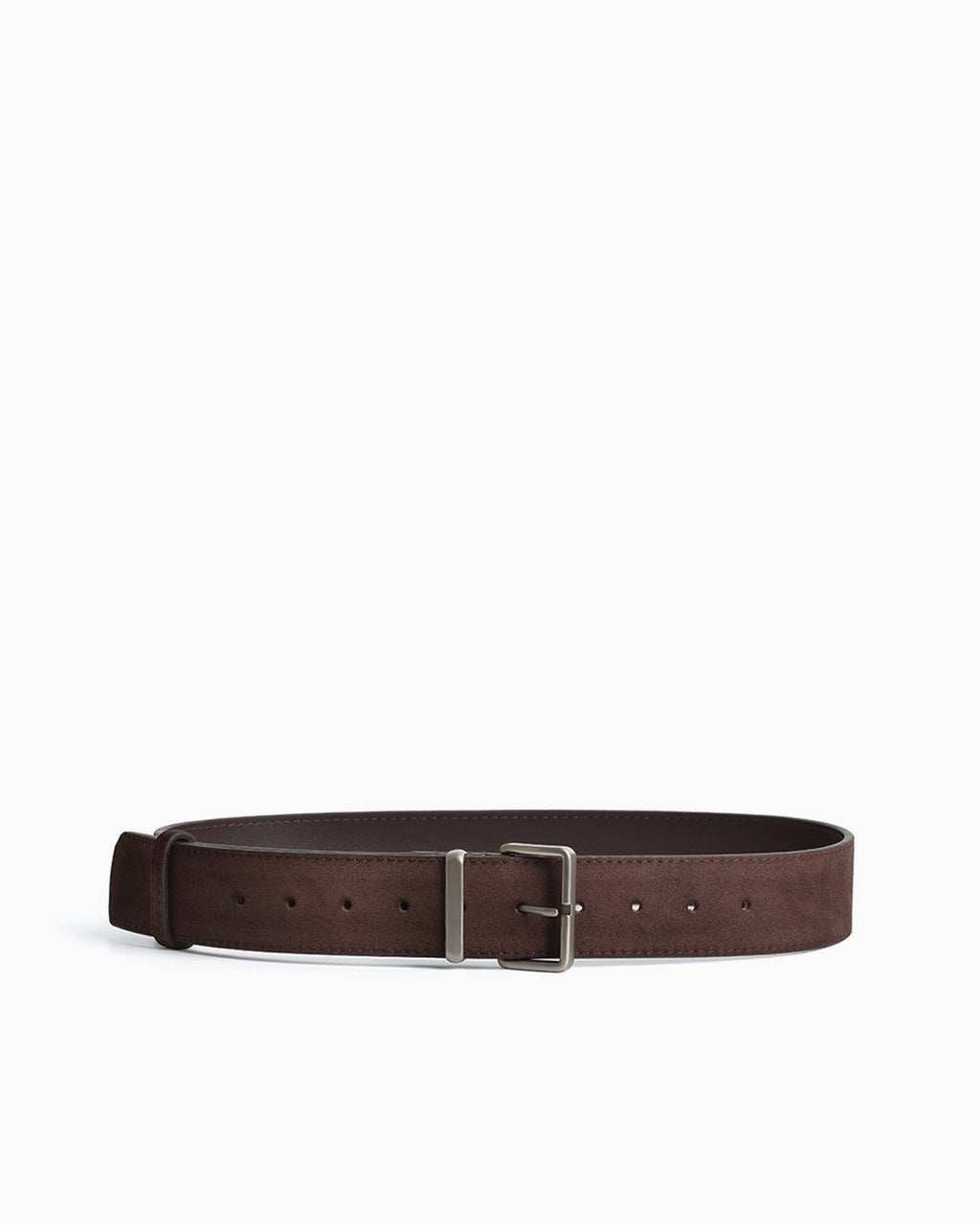 Women's Coffee Genuine Suede Leather Belt with Silver Rectangular Buckle