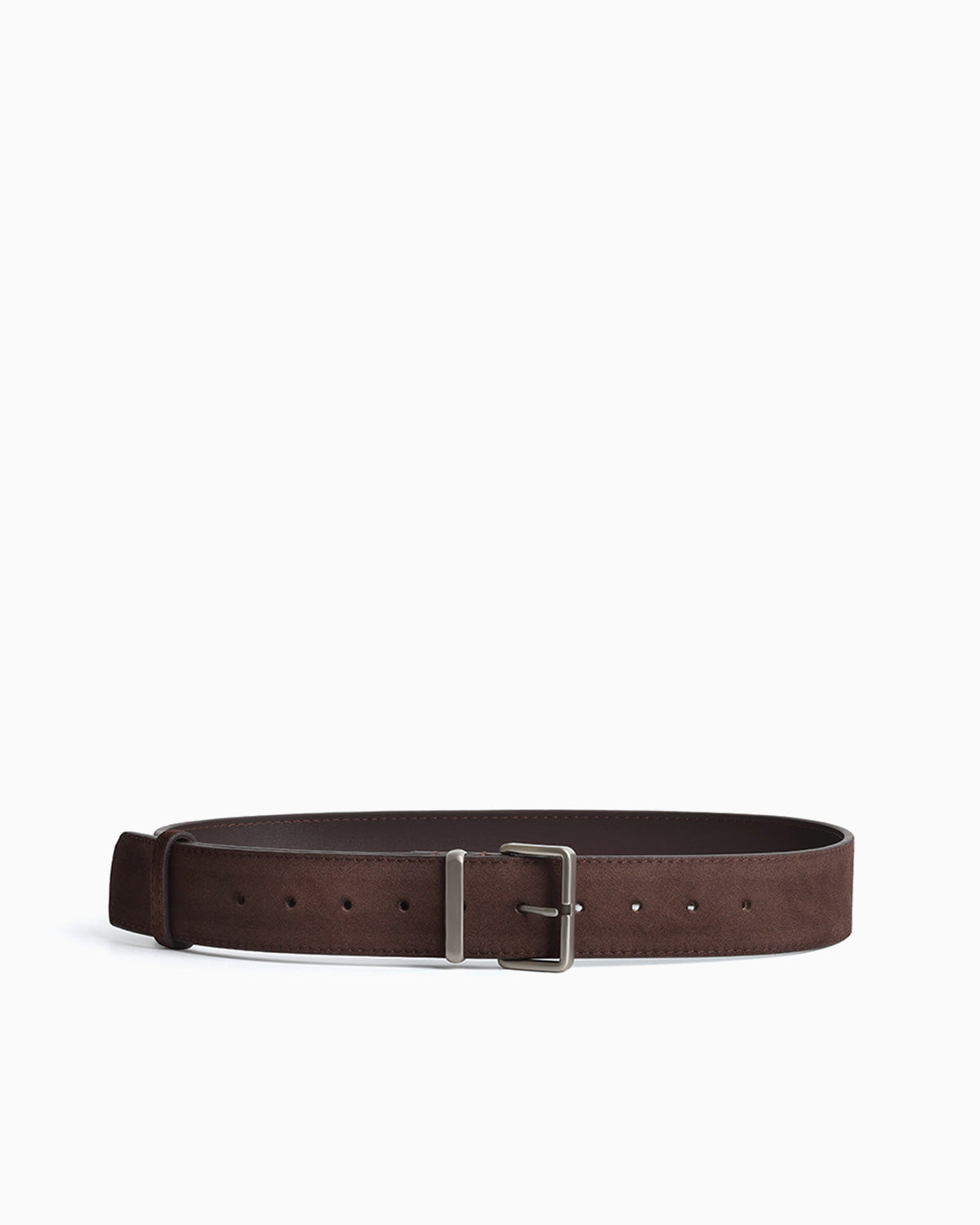 Women's Coffee Genuine Suede Leather Belt with Silver Rectangular Buckle