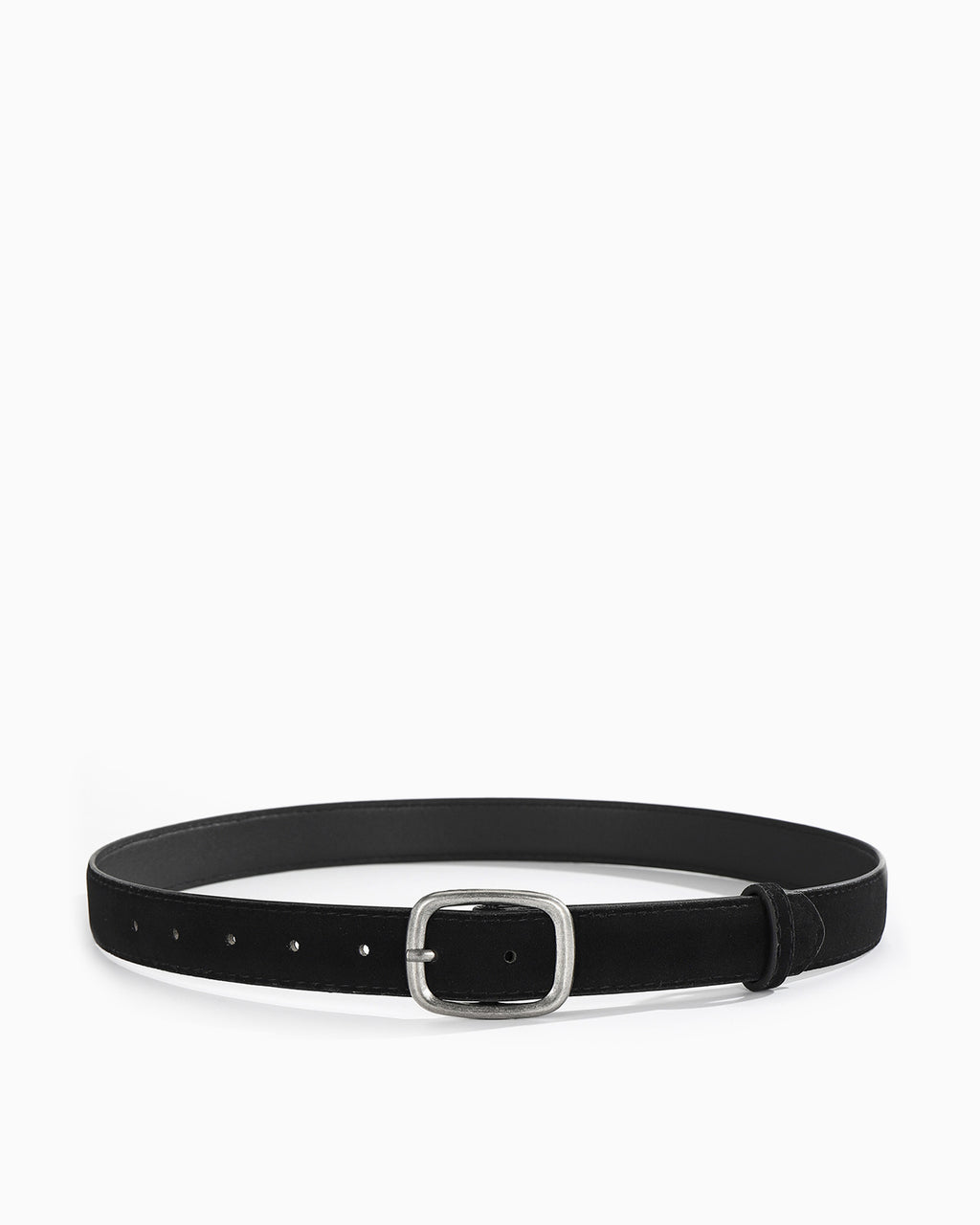 Women's Casual Black Suede Maillard Belt with Silver Rectangular Buckle