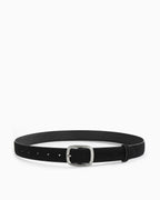 Women's Casual Black Suede Maillard Belt with Silver Rectangular Buckle
