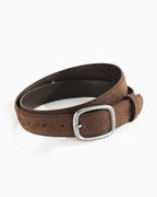 Women's Casual Brown Suede Maillard Belt with Silver Rectangular Buckle