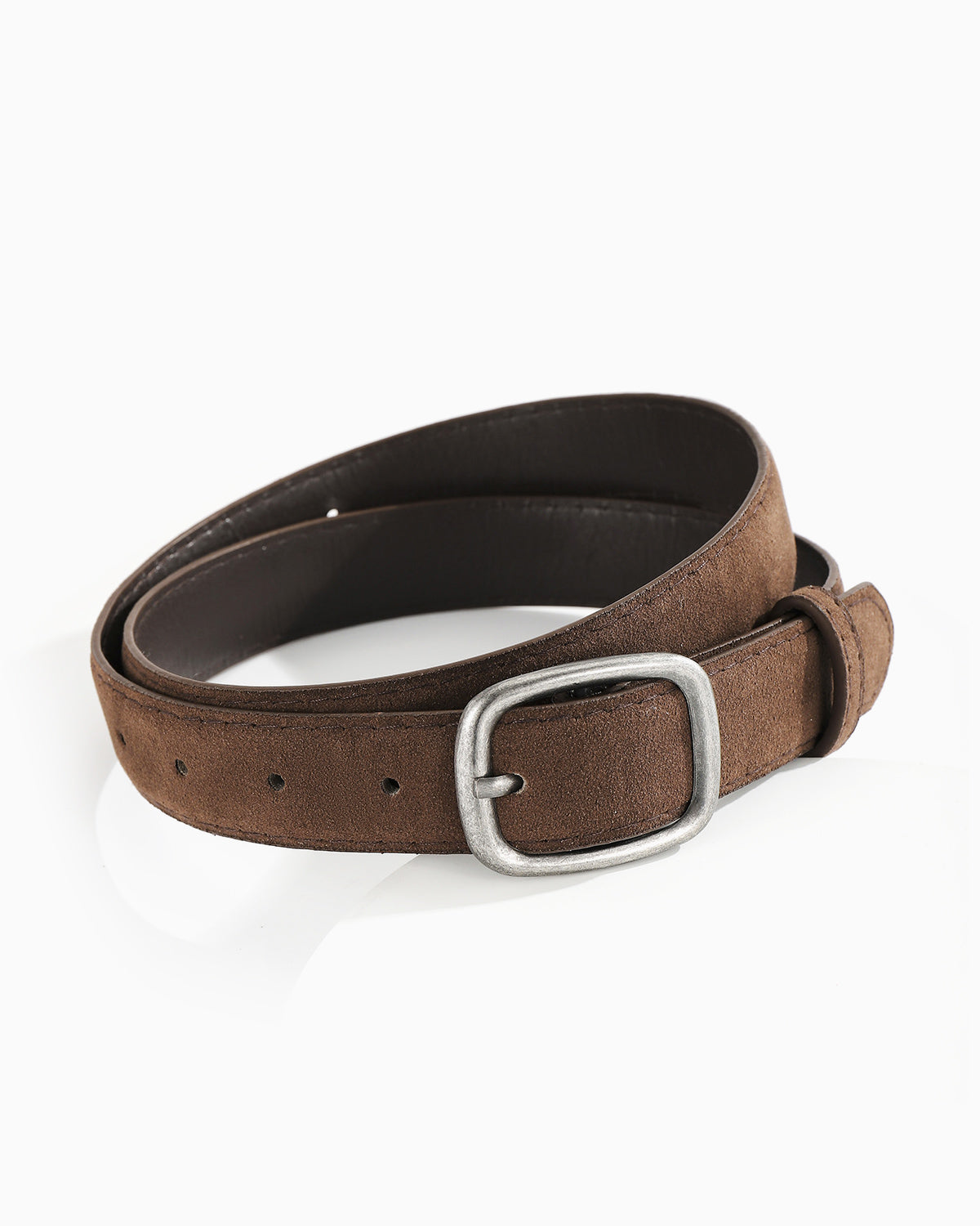 Women's Casual Brown Suede Maillard Belt with Silver Rectangular Buckle