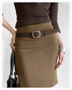 Women's Casual Brown Suede Maillard Belt with Silver Rectangular Buckle
