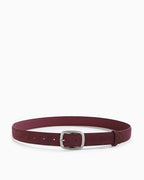 Women's Casual Dark Red Suede Maillard Belt with Silver Rectangular Buckle