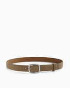 Women's Casual Khaki Suede Maillard Belt with Silver Rectangular Buckle