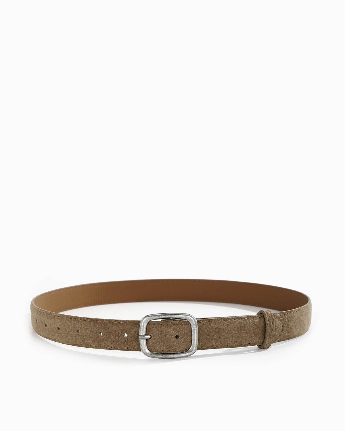 Women's Casual Khaki Suede Maillard Belt with Silver Rectangular Buckle