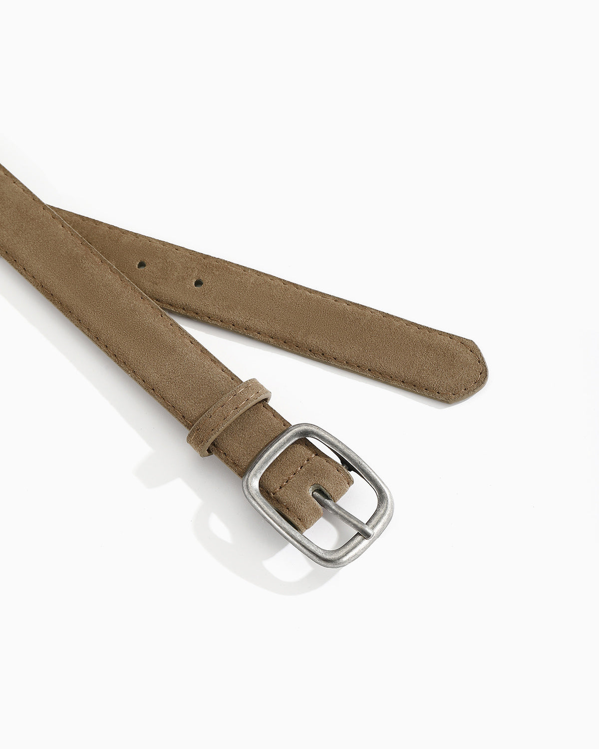 Women's Casual Khaki Suede Maillard Belt with Silver Rectangular Buckle