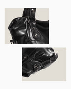 Leather texture and hardware details of  Vegan Leather Shoulder Black Bag with Spacious Interior and Adjustable Strap
