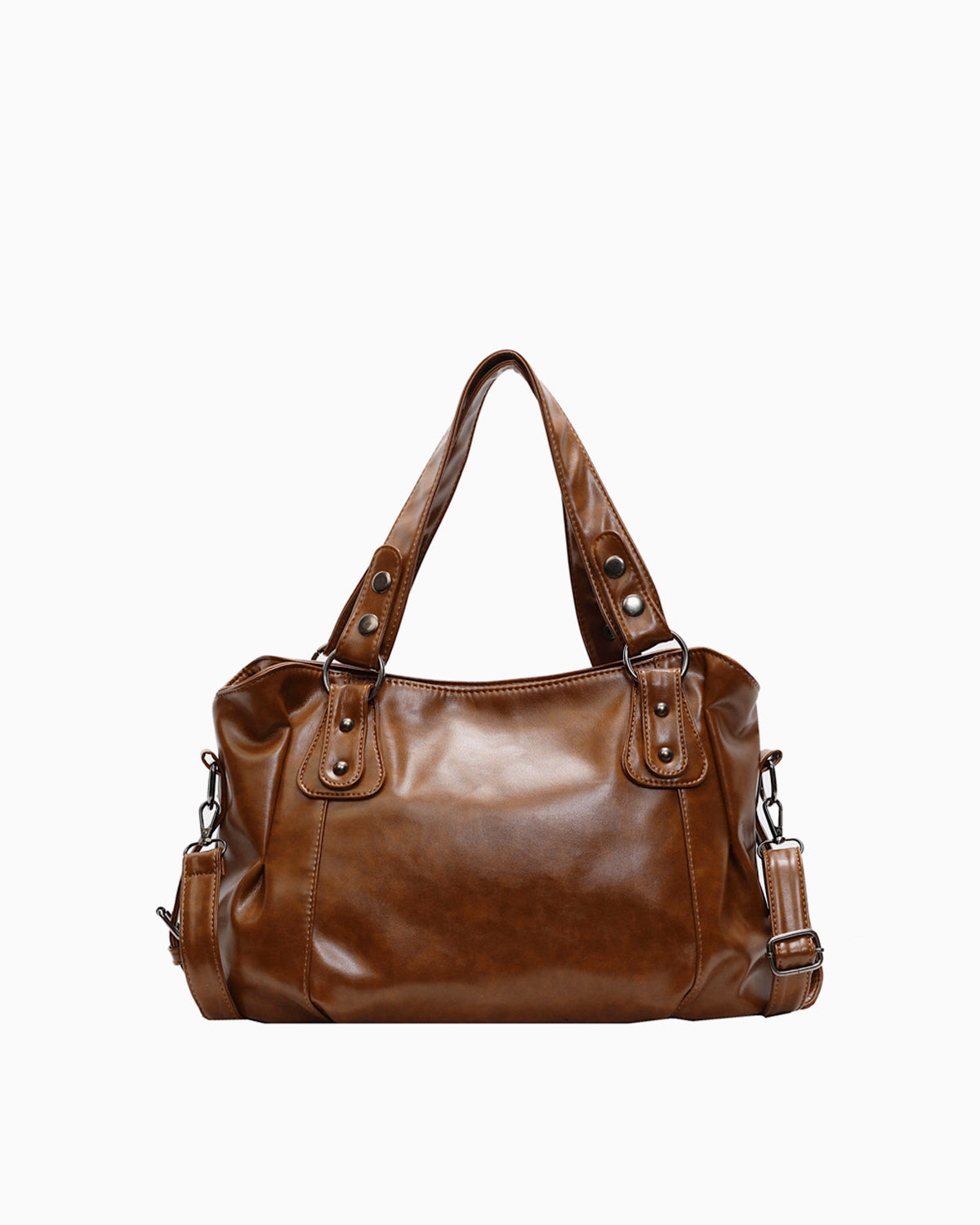 Chic Vegan Leather Shoulder Brown Bag with Spacious Interior and Adjustable Strap