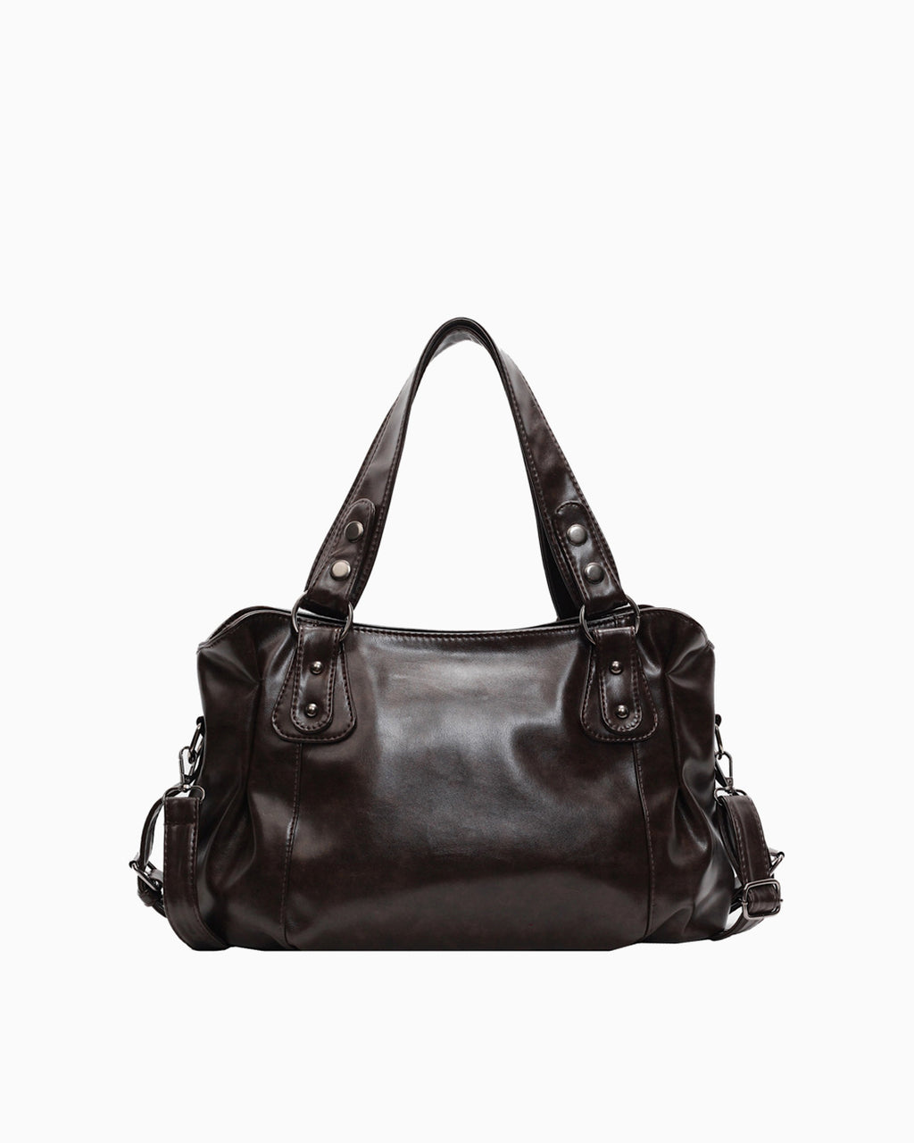 Chic Vegan Leather Shoulder Bag with Spacious Interior and Adjustable Strap, Coffee color