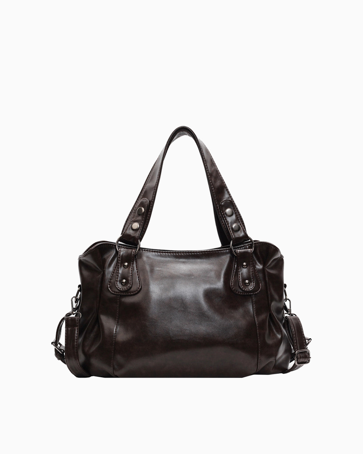 Chic Vegan Leather Shoulder Bag with Spacious Interior and Adjustable Strap, Coffee color