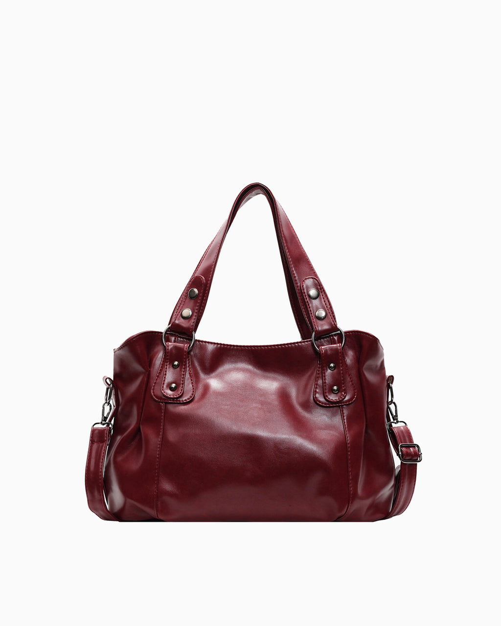 Chic Vegan Leather Shoulder Bag with Spacious Interior and Adjustable Strap, Wine Red color
