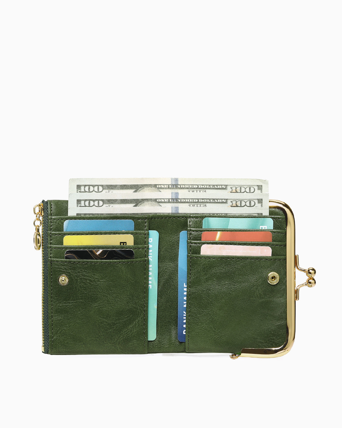 Green Vegan Faux Leather Women’s Wallet – Elegant Gold Clasp Design