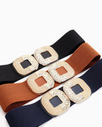 Women’s Wide Elastic Belts with Gold Buckle