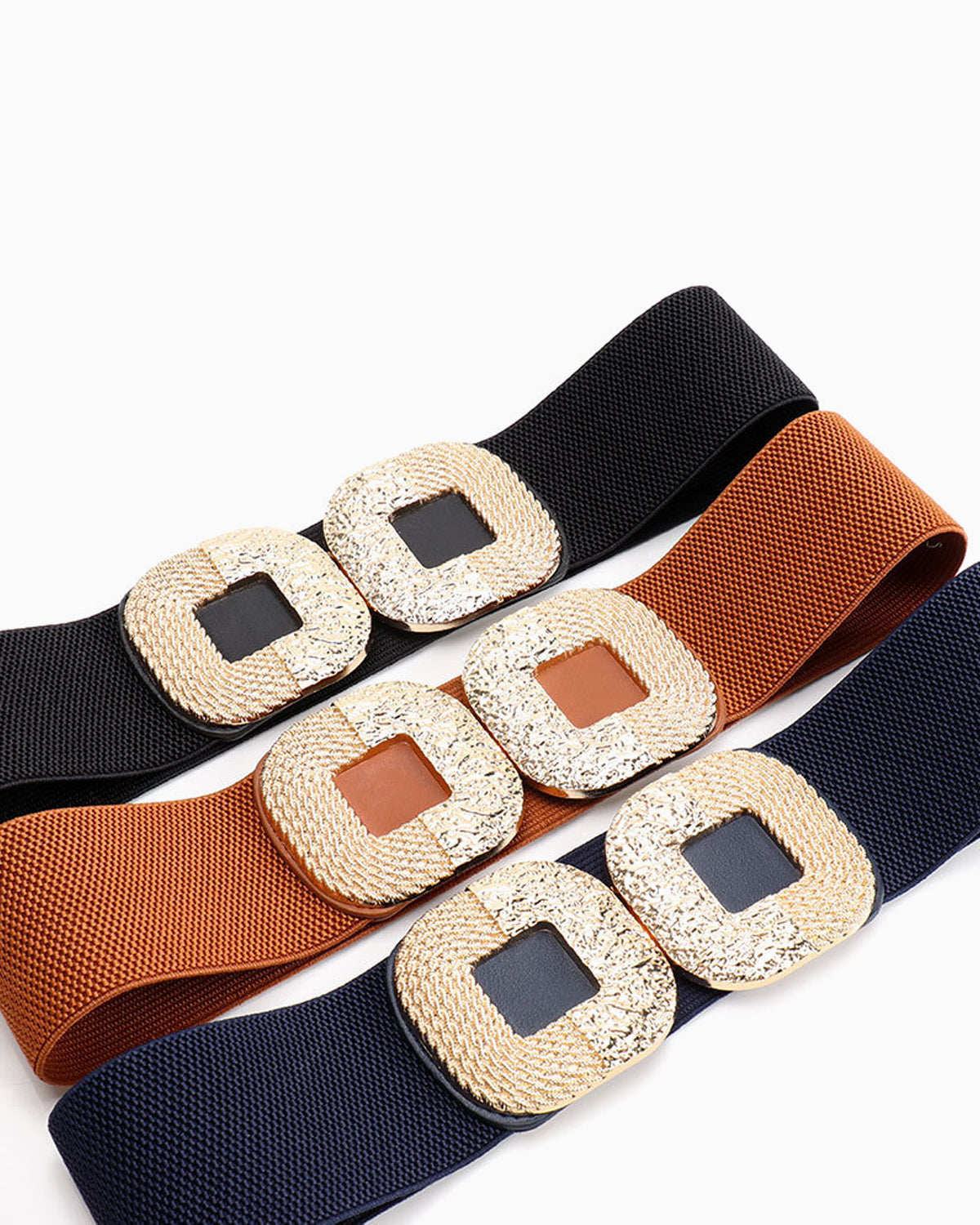 Women’s Wide Elastic Belts with Gold Buckle