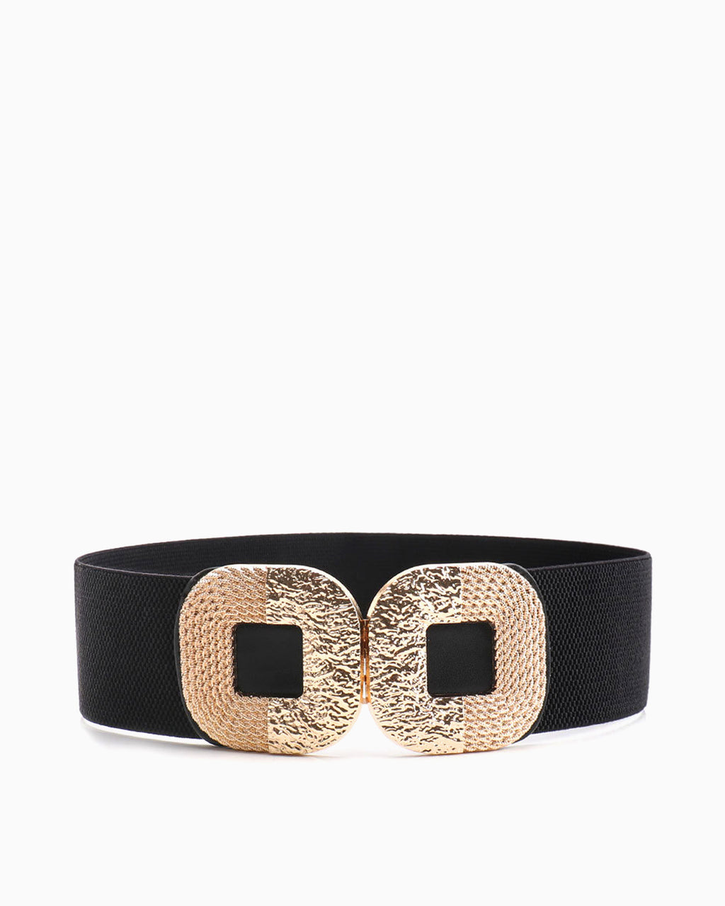 Women’s Black Wide Elastic Belt with Gold Buckle