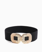 Women’s Black Wide Elastic Belt with Gold Buckle