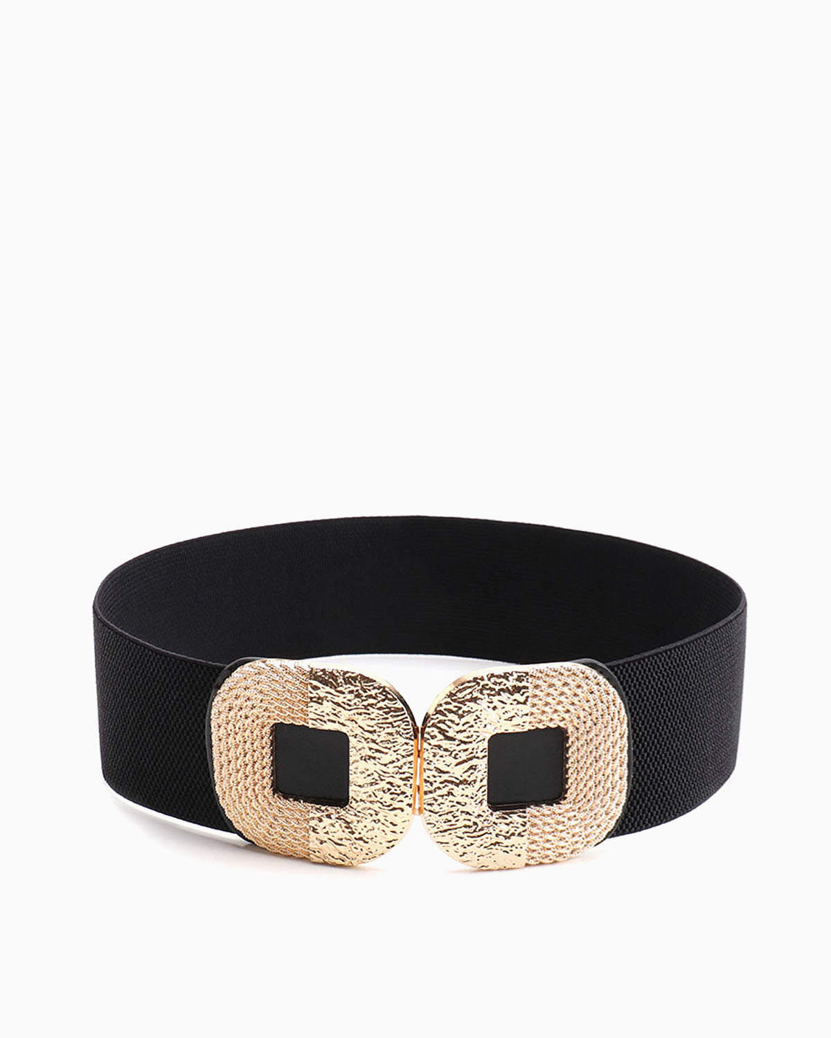 Women’s Black Wide Elastic Belt with Gold Buckle