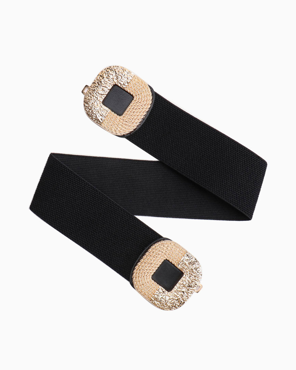 Women’s Black Wide Elastic Belt with Gold Buckle