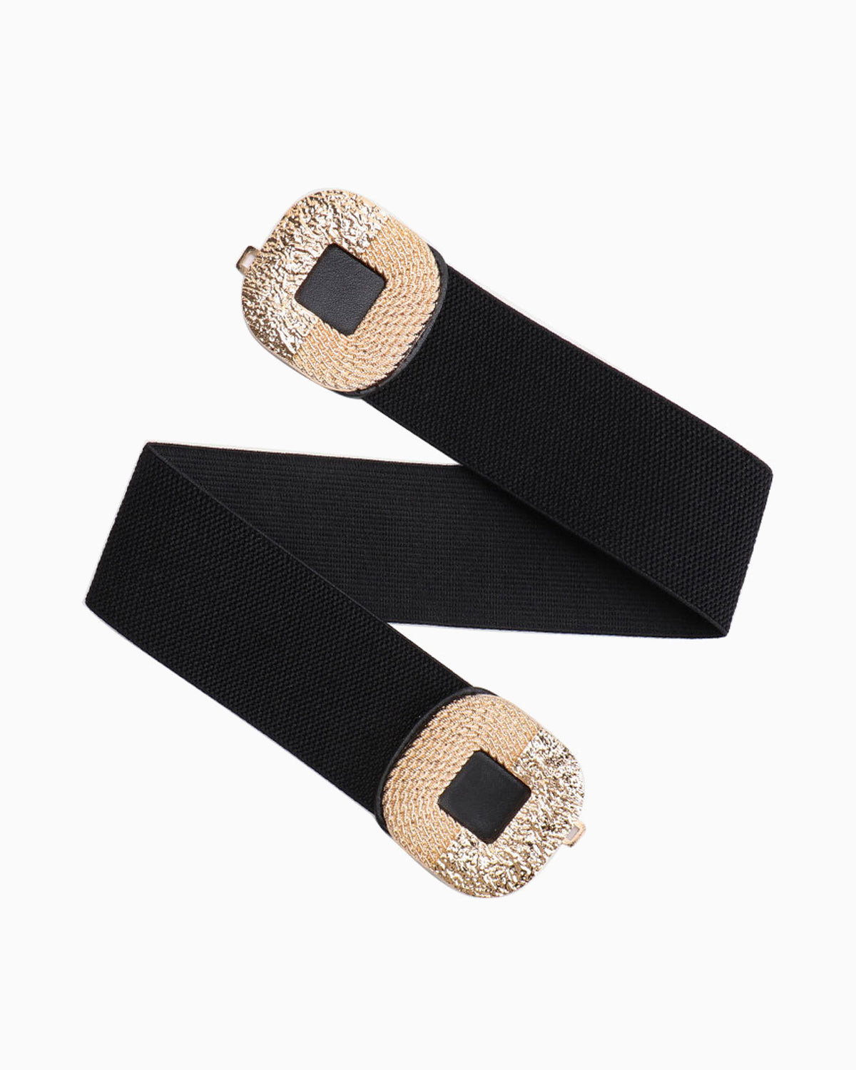 Women’s Black Wide Elastic Belt with Gold Buckle