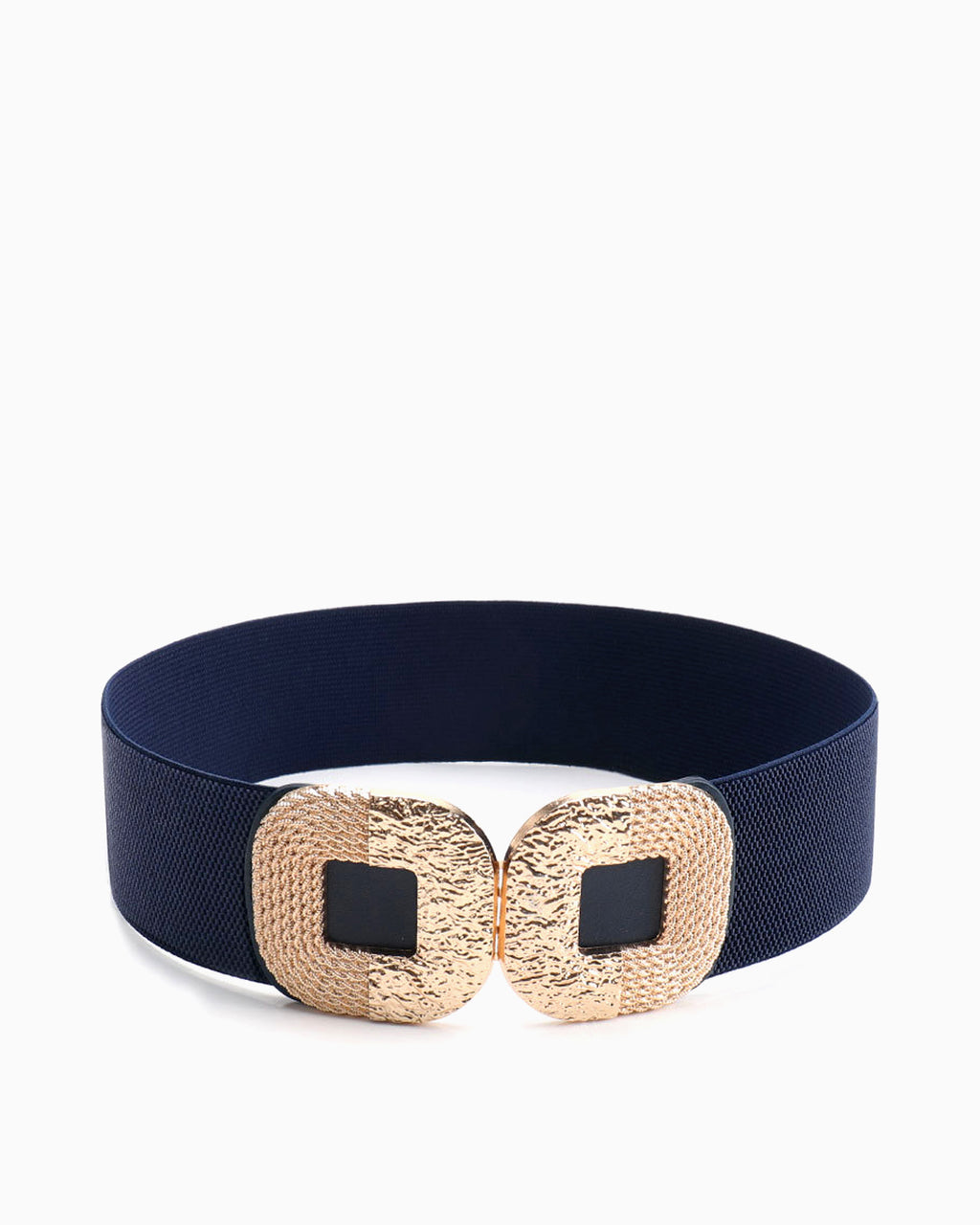 Women’s Dark Blue Wide Elastic Belt with Gold Buckle