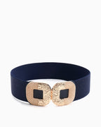 Women’s Dark Blue Wide Elastic Belt with Gold Buckle