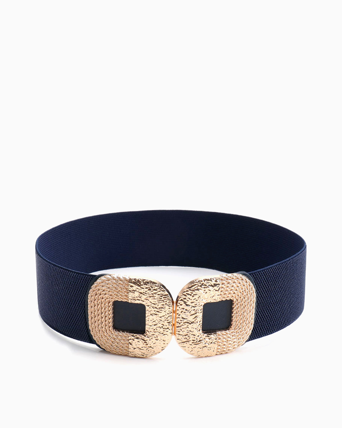 Women’s Dark Blue Wide Elastic Belt with Gold Buckle