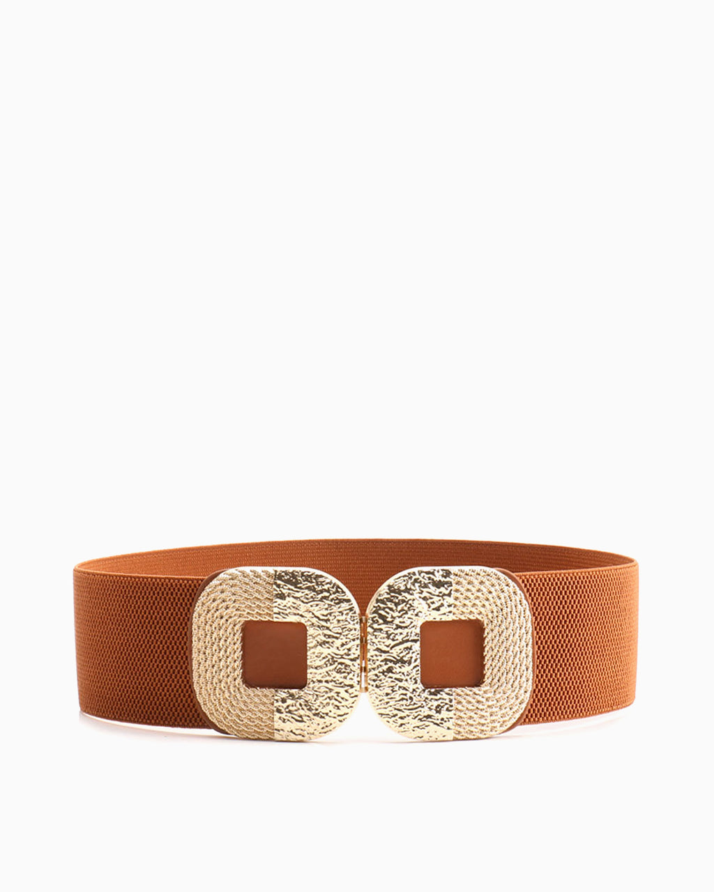 Women’s Orange Wide Elastic Belt with Gold Buckle