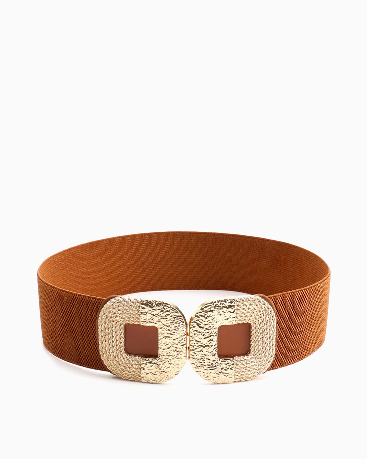 Women’s Orange Wide Elastic Belt with Gold Buckle