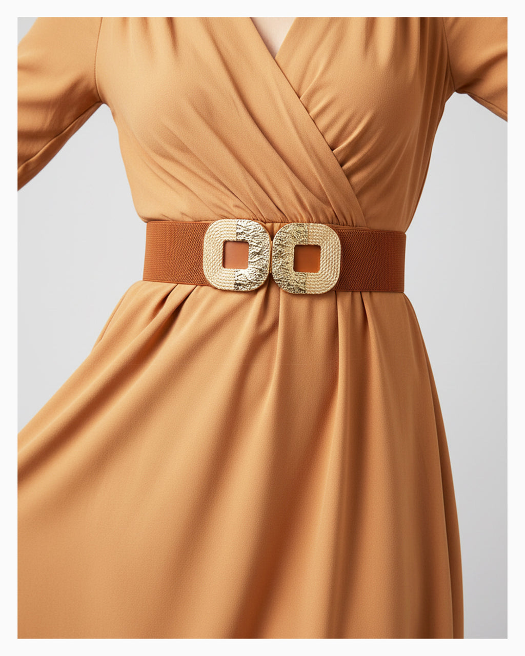 Women’s Orange Wide Elastic Belt with Gold Buckle