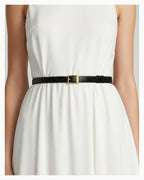 Women's Classic Textured Genuine Leather Black Belt with Gold Buckle