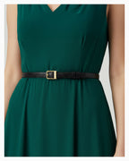 Women's Classic Textured Genuine Leather Black Belt with Gold Buckle